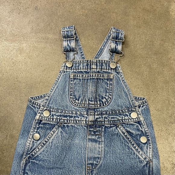 Vintage Faded Glory Bib Overalls Infant Cargo Snap Off Jean Denim - Picture 3 of 10
